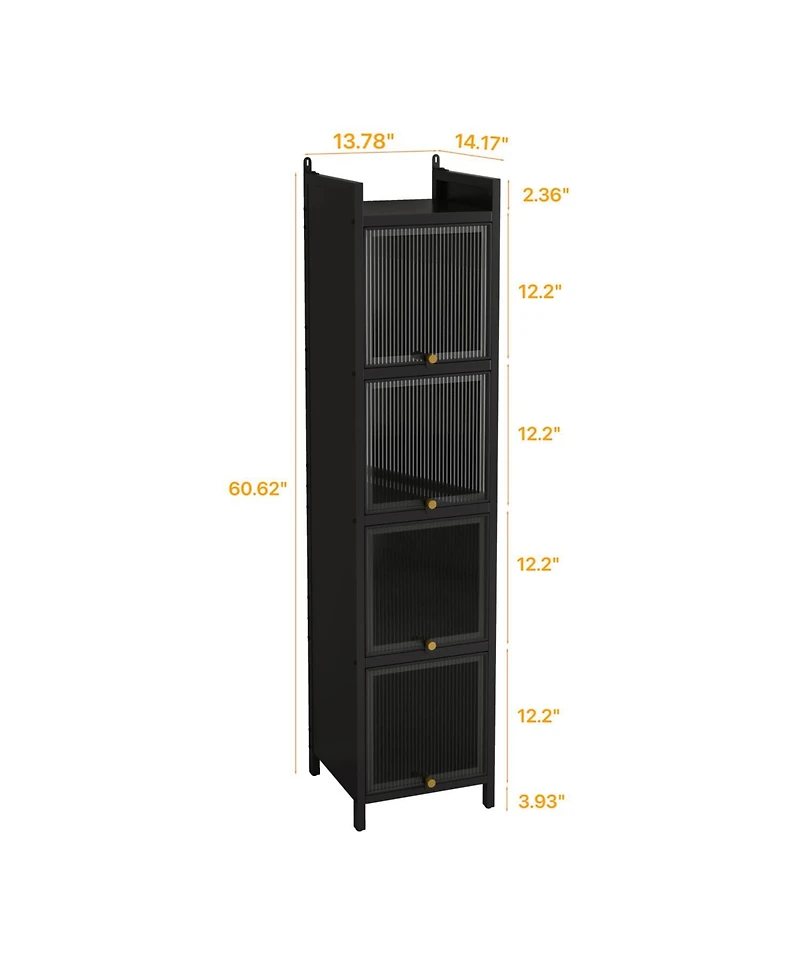 Modern 4-Tier Glass Door Cabinet with 5-Tier Storage for Home