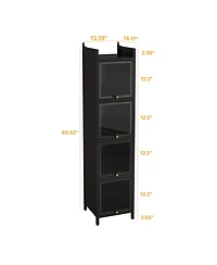 Modern 4-Tier Glass Door Cabinet with 5-Tier Storage for Home