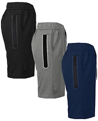 Galaxy by Harvic Men's 3-Pack Tech Fleece Performance With Heat Seal Zipper Pocket Shorts