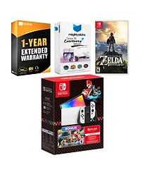 Nintendo Switch Oled Console Mario Kart 8 Deluxe Bundle with The Legend of Zelda Breath of the Wild, MightySkins Console and Controller Skin Voucher