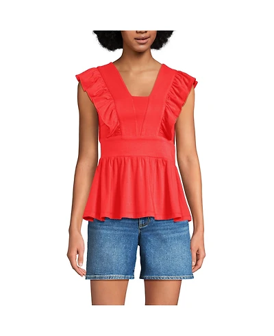 Lands' End Women's Lightweight Jersey Ruffle Peplum Top