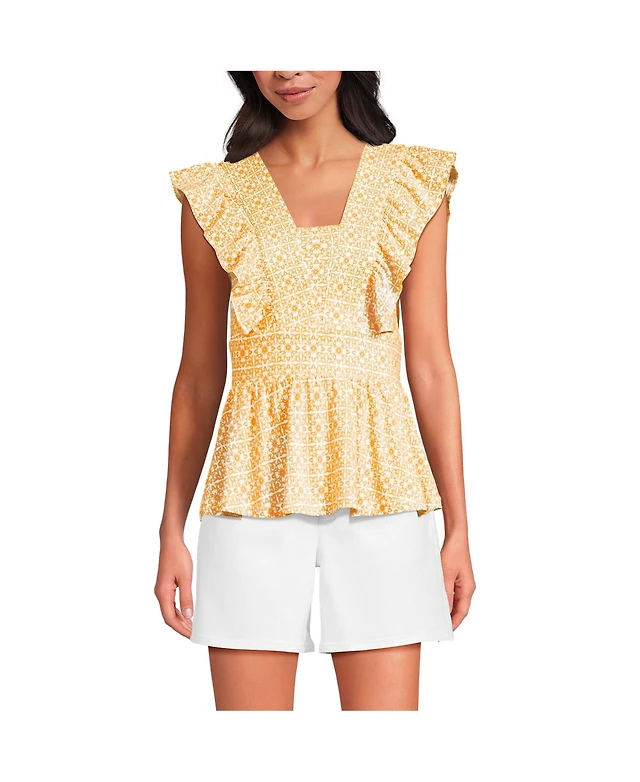 lands' end women's cotton dobby smocked dress with ruffle straps Lands' End | Dresses | Lands End Womens Plus Size Cotton Dobby Smocked Dress With Ruffle Straps