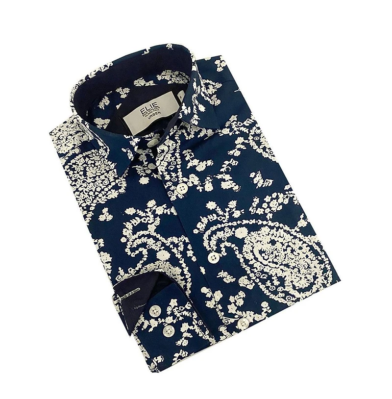 Elie Balleh Big Boys Blue Paisley Slim Fit Shirt