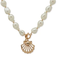 Anne Klein Gold-Tone Shell Imitation Pearl Beaded Pendant Necklace, 16" + 3" extender