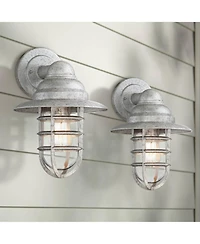 John Timberland Marlowe 13 1/4" High Farmhouse Rustic Hooded Cage Outdoor Wall Light Fixture Mount Porch House Set of 2 Galvanized