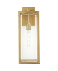 John Timberland Titan Modern Outdoor Wall Light Fixtures Set of 2 Soft Gold Rectangular Frame 20 1/4" Clear Glass for Post Exterior Barn