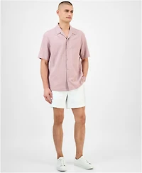 Alfani Men's Short Sleeve Puckered Button-Front Camp Shirt, Exclusively at Macy's