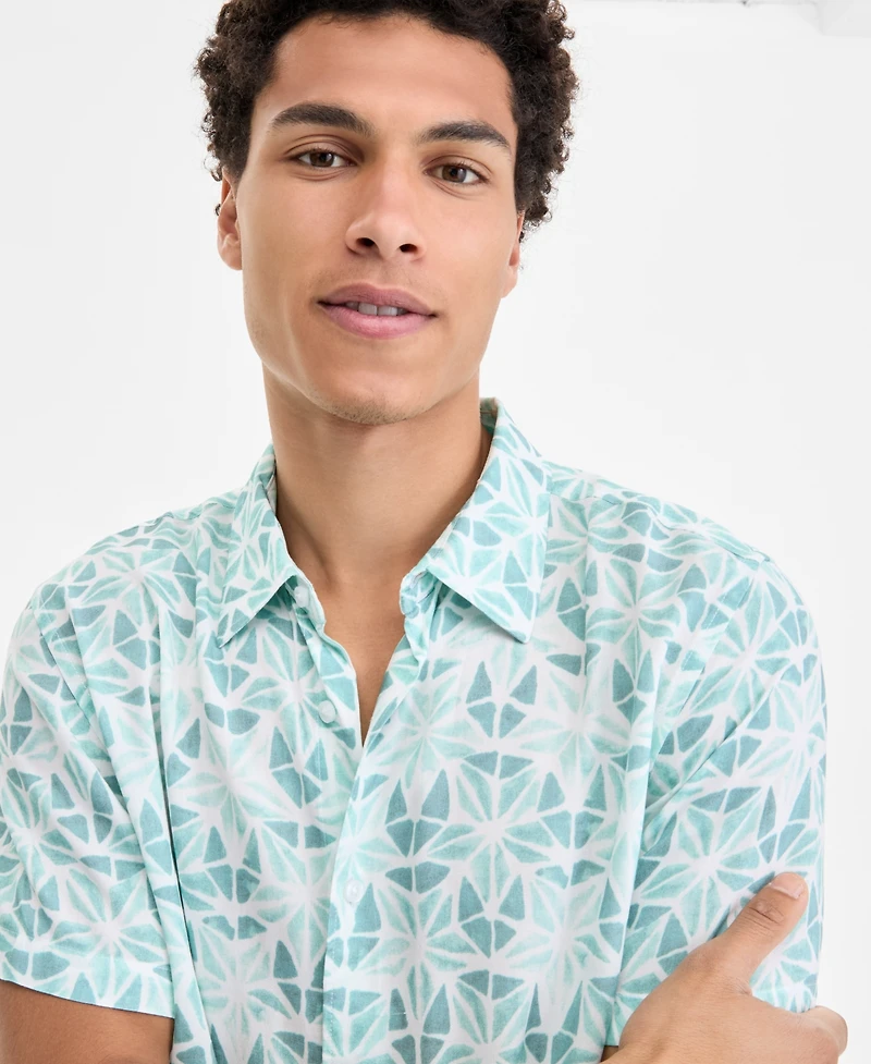 Guess Men's Slim Fit Short Sleeve Printed Button-Front Shirt