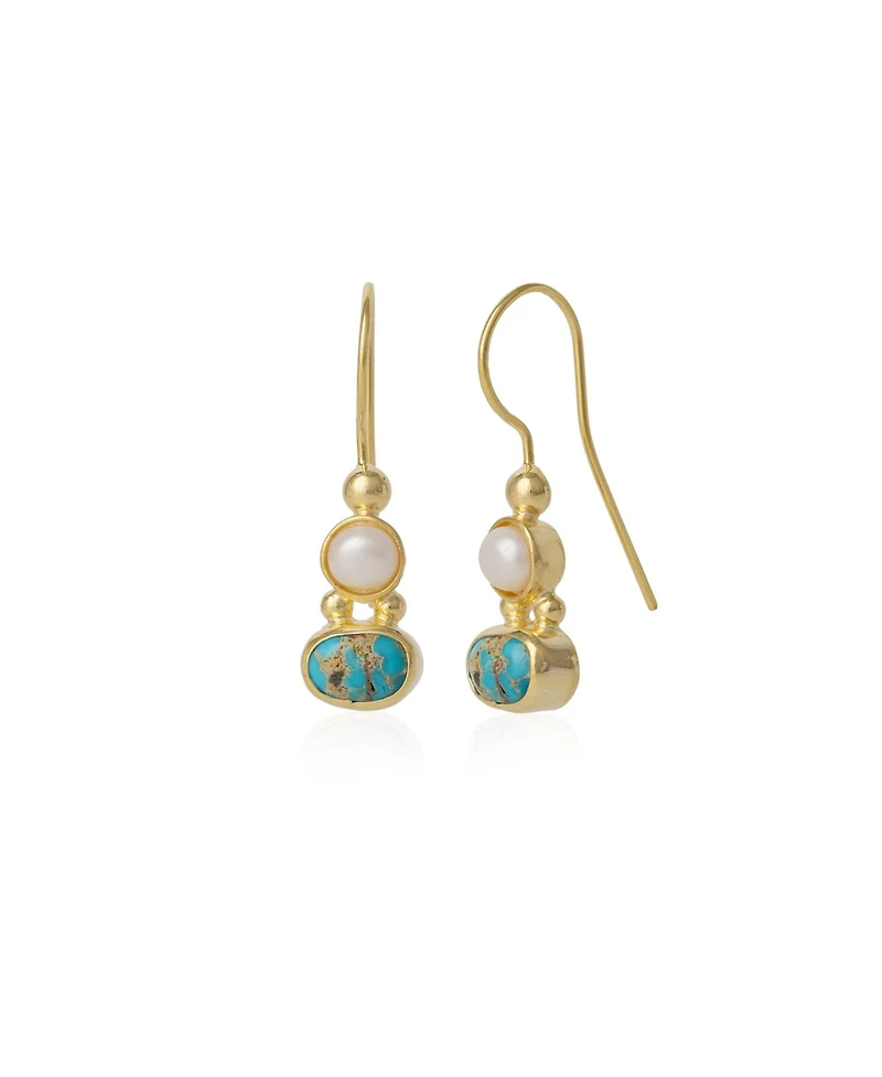 Spero London Authentic Turquoise Sterling Silver Drop Gold Plated Earring