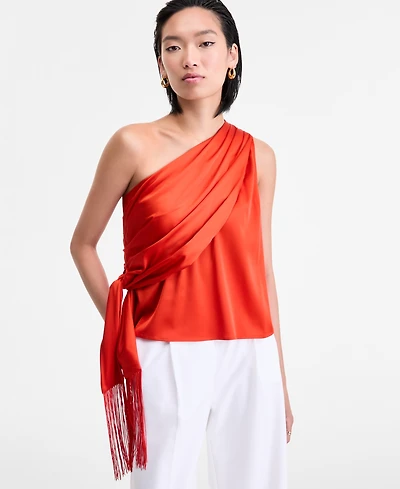I.n.c. International Concepts Women's One-Shoulder Side-Fringe Top, Exclusively at Macy's