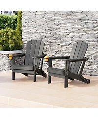 Outdoor Patio Hdpe Resin Folding Adirondack Chairs With Cup Holder and Phone (Set of Two)