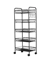 5 Tier Mesh Rolling File Utility Cart Storage Basket-Black