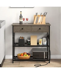 Narrow Console Table with 2 Drawers and 2 Metal Mesh Shelves