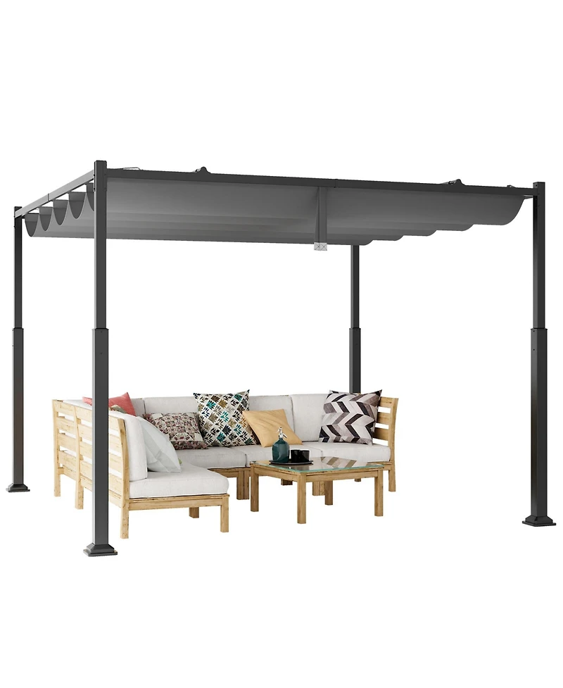 10 x 10 Feet Outdoor Pergola with Retractable Canopy and Metal Columns