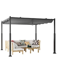 10 x 10 Feet Outdoor Pergola with Retractable Canopy and Metal Columns