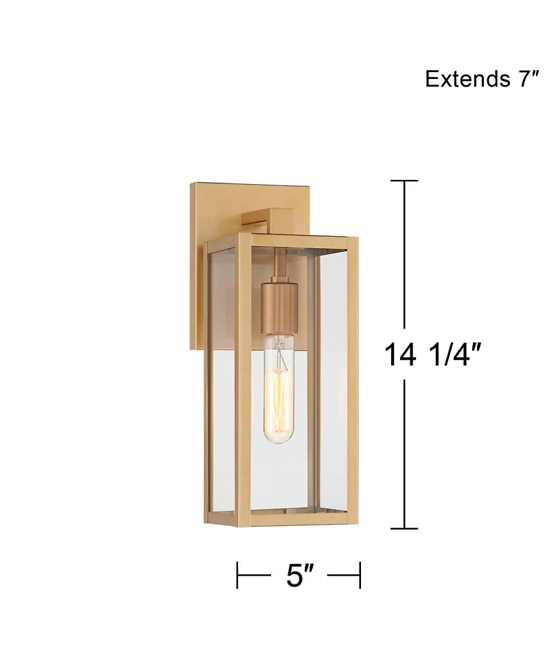 John Timberland Modern Outdoor Wall Light Fixture Soft Gold 14 1/4" Clear Glass for Exterior Barn Deck House Home Porch Yard Patio
