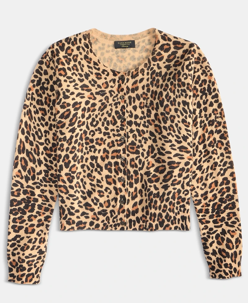 Charter Club Women's 100% Cashmere Leopard-Print Crewneck Cardigan, Macy's Exclusive