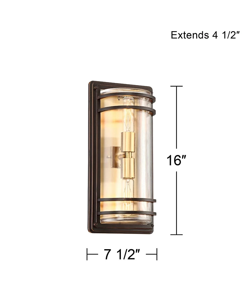 John Timberland Habitat Modern Industrial Outdoor Wall Light Fixtures Set of 2 Bronze Brass 16" Clear Glass for Post Exterior Barn Deck
