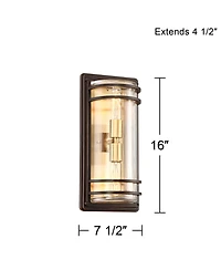 John Timberland Habitat Modern Industrial Outdoor Wall Light Fixtures Set of 2 Bronze Brass 16" Clear Glass for Post Exterior Barn Deck