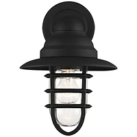 John Timberland Marlowe Rustic Industrial Outdoor Wall Light Fixtures Set of 2 Black Hooded Cage 13" Clear Glass for Post Exterior Barn