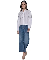 Karl Lagerfeld Paris Women's Cropped Button-Front Shirt