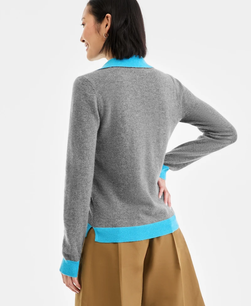 Charter Club Women's 100% Cashmere Colorblocked Collared Sweater, Macy's Exclusive