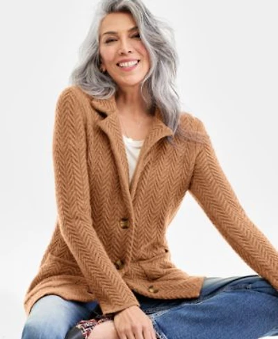 Charter Club Womens 100 Cashmere Herringbone Stitch Blazer Pxs Xxl Macys Exclusive