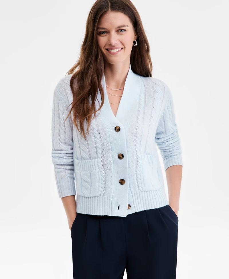 Charter Club Women's 100% Cashmere Cable-Knit Cropped Cardigan Sweater, Macy's Exclusive