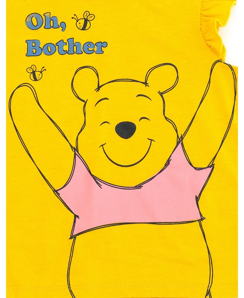 Winnie the Pooh Little Girls Disney Minnie Mouse Lilo & Stitch French Terry Tank Top Shirt Dolphin and Active Shorts to