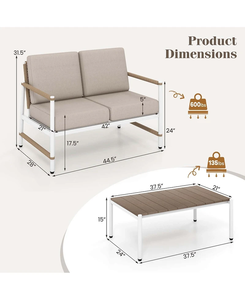 2 Pcs Patio Furniture Set Loveseat Sofa with Coffee Table Thick Cushions