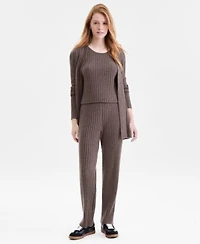 Charter Club Womens 100 Cashmere Ribbed Long Cardigan Sleeveless Sweater Pull On Pants Exclusively At Macys