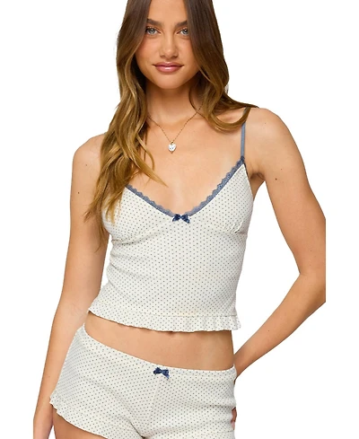 Edikted Women's Avalon Dotted Pointelle Ruffle Tank Top