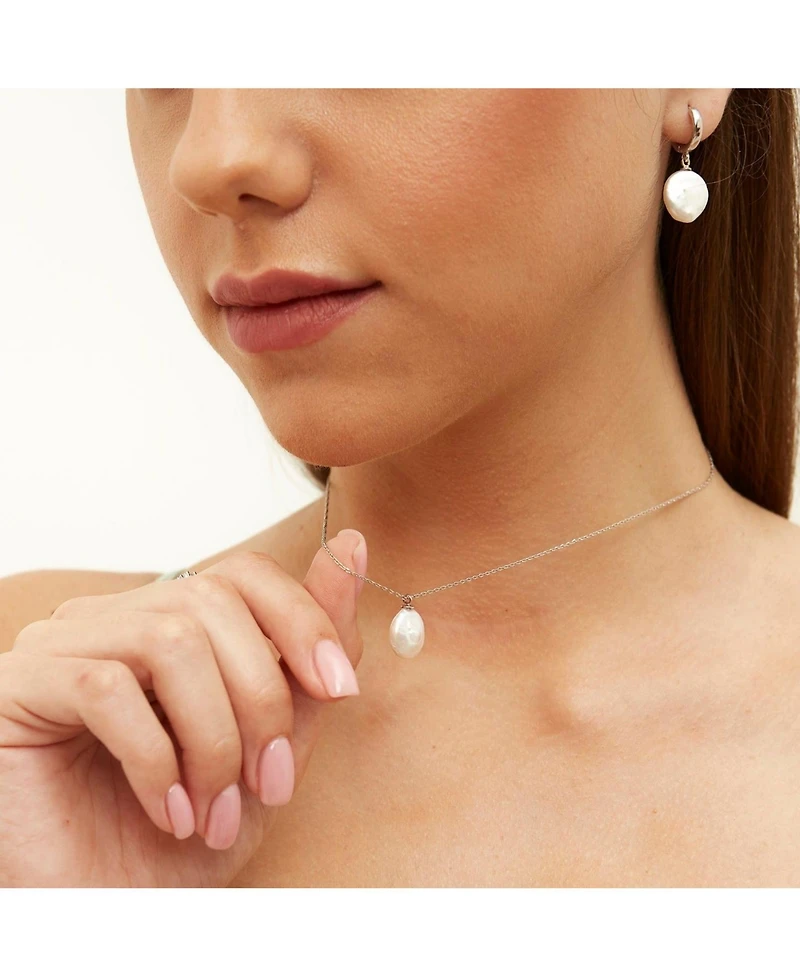 Spero London Baroque Flat Pearl Pendant Necklace Sterling Silver