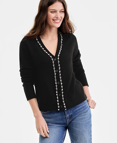 Charter Club Women's 100% Cashmere V-Neck Rhinestone Cardigan, Macy's Exclusive
