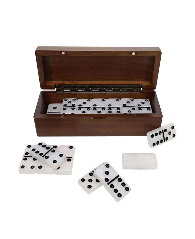 We Games Double 6 Marbleized Dominoes in Magnetic Wooden Travel Box, White Color