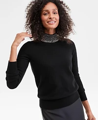 Charter Club Women's 100% Cashmere Rhinestone Mock Neck Sweater, Macy's Exclusive