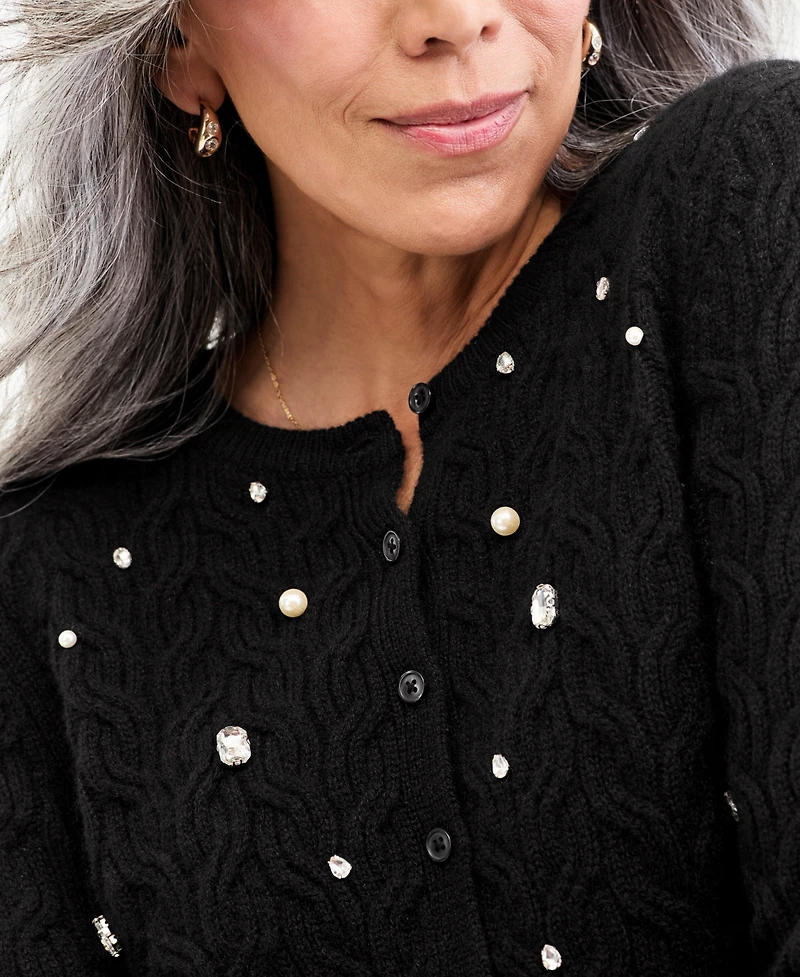 Charter Club Women's 100% Cashmere Embellished Cable-Knit Cardigan, Macy's Exclusive