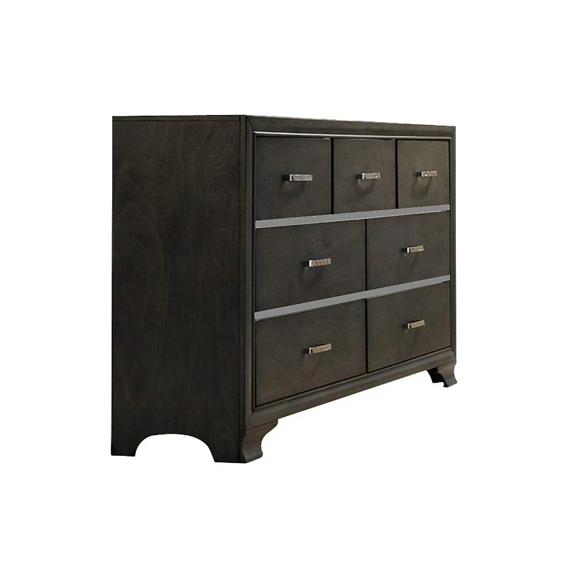 Kings Brand Furniture Oceana Gray Wood 7-Drawer Dresser with Mirror