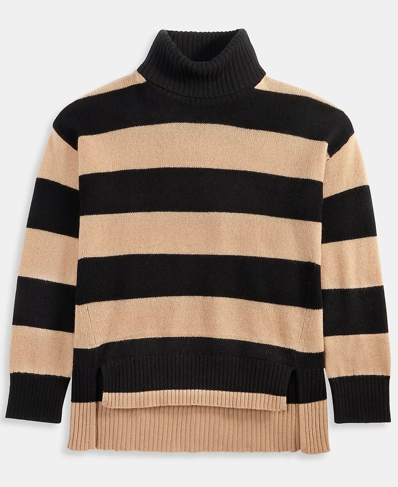 Charter Club Women's 100% Cashmere Rugby Stripe Step-Hem Turtleneck Sweater, Macy's Exclusive