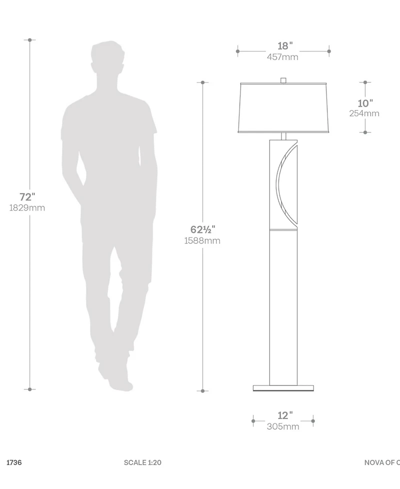Nova of California 63" Metal Half Moon Floor Lamp