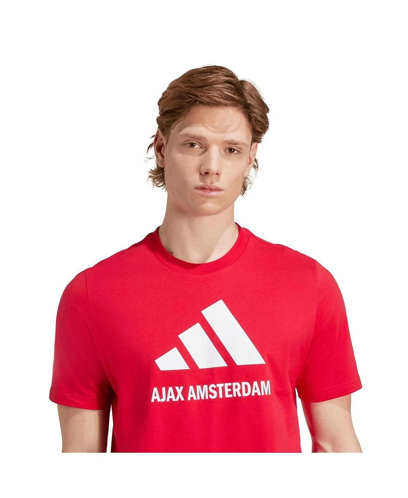 Adidas Men's Red Ajax Three-Stripe Wordmark T-Shirt