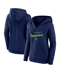 Logo Athletic Women's Navy Minnesota Timberwolves Triumphant V-Neck Pullover Hoodie