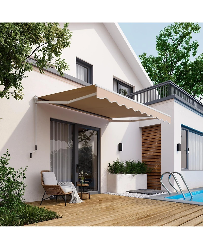 8 x 6.6 Feet Patio Retractable Awning with Manual Crank Handle-Beige