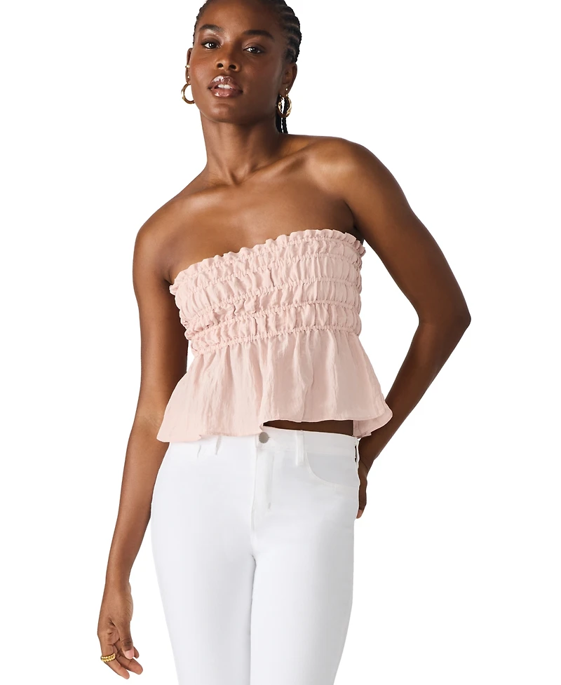 Steve Madden Women's Cambria Strapless Smocked Peplum Top
