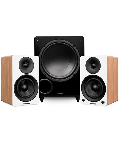 Fluance Ai41 Powered 5" Stereo Bookshelf Speakers (Lucky Bamboo), DB10 10" Low Frequency Ported Front Firing Subwoofer (Black Ash),