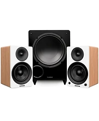 Fluance Ai41 Powered 5" Stereo Bookshelf Speakers (Lucky Bamboo), DB10 10" Low Frequency Ported Front Firing Subwoofer (Black Ash),