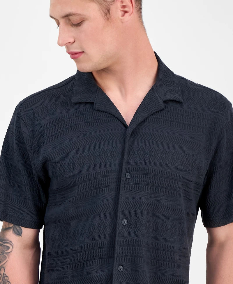 Sun + Stone Men's Alessio Short Sleeve Textured Knit Button-Front Camp Shirt, Exclusively at Macy's