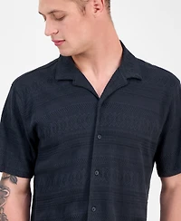 Sun + Stone Men's Alessio Short Sleeve Textured Knit Button-Front Camp Shirt, Exclusively at Macy's