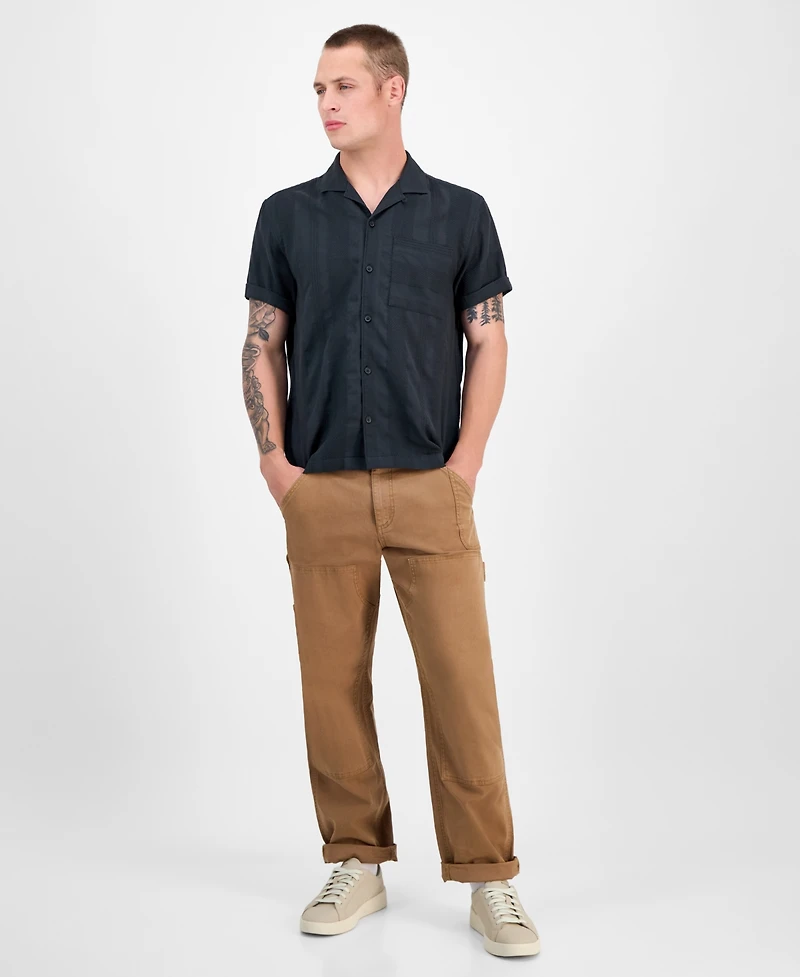 Sun + Stone Men's Ford Short Sleeve Textured Striped Button-Front Camp Shirt, Exclusively at Macy's