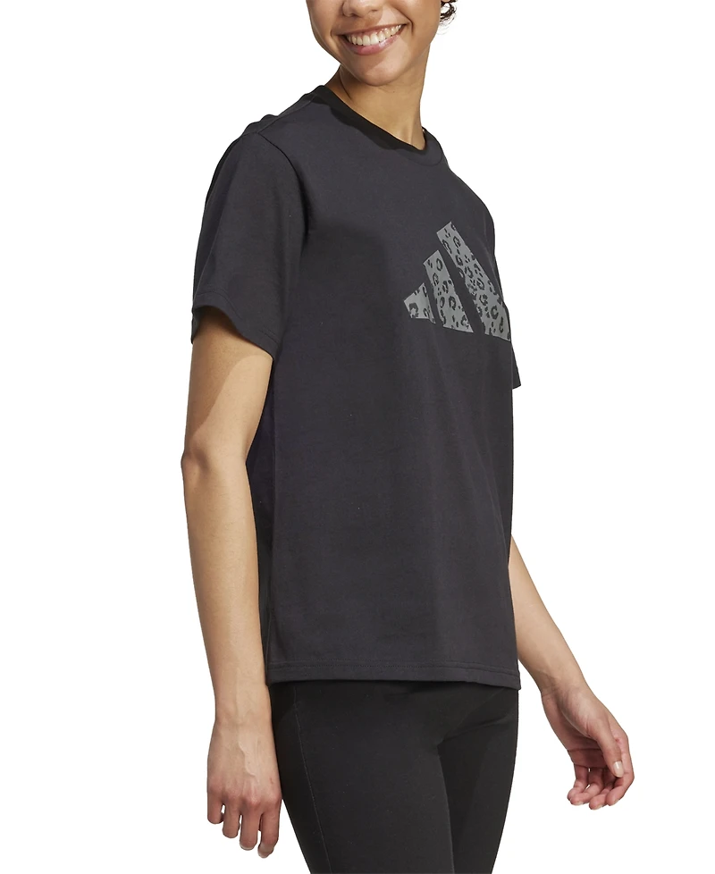 adidas Women's Cotton Animal-Print Logo Crewneck T-Shirt